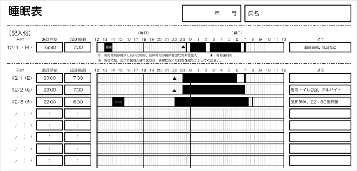 図表・イメージ：睡眠表